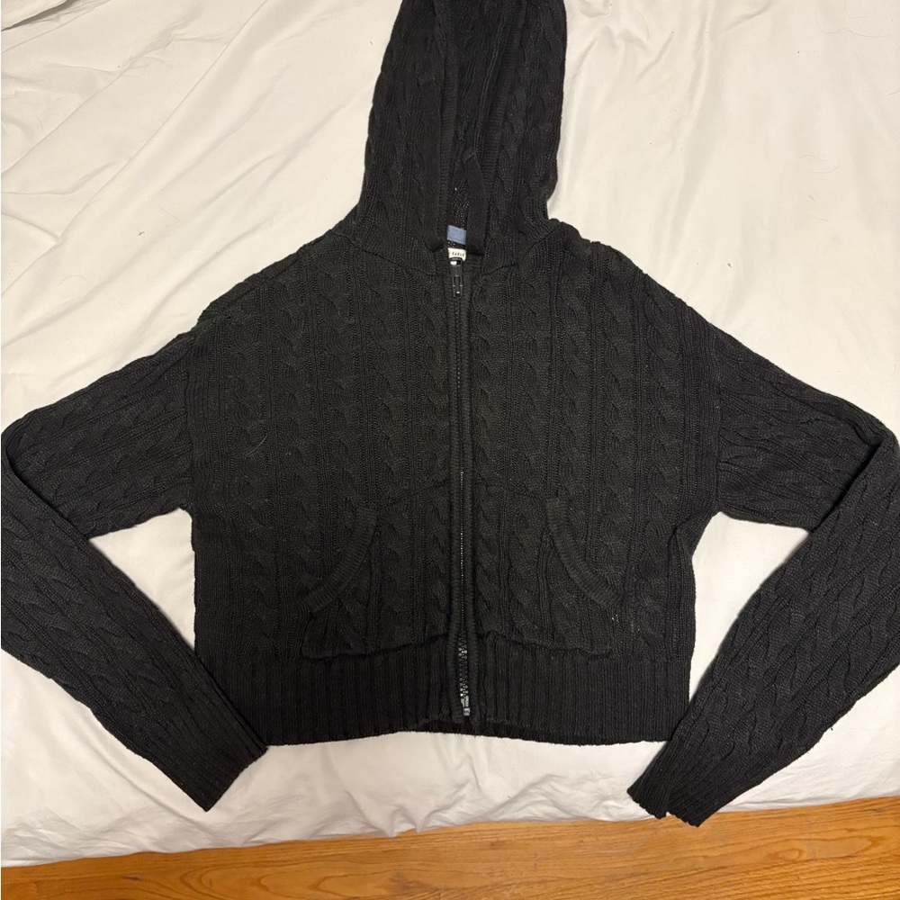 American Eagle Outfitters Black Hooded Cardigan